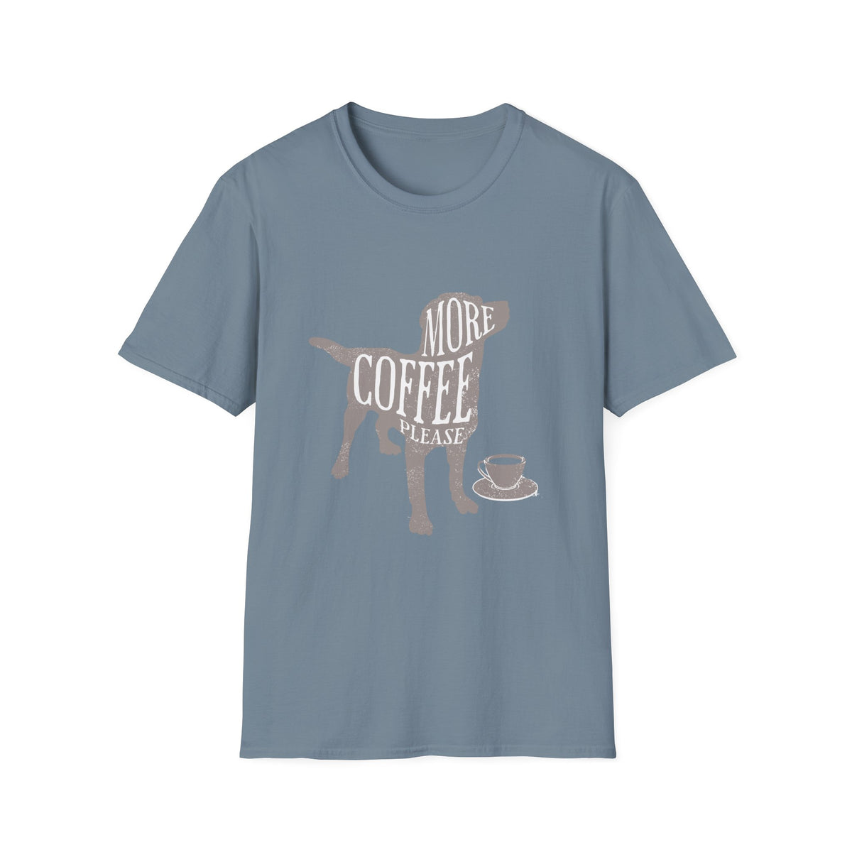 More Coffee Please Dog T‑Shirt — Cute Labrador Coffee Lover Tee