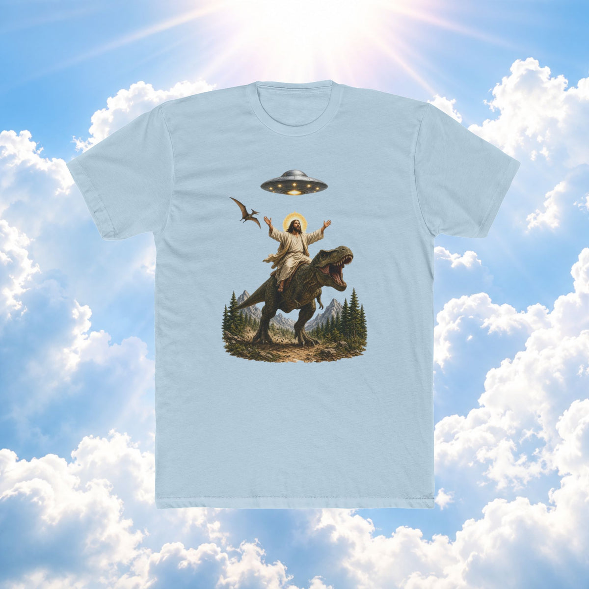 UFO Cowboy Riding T‑Rex Graphic Tee