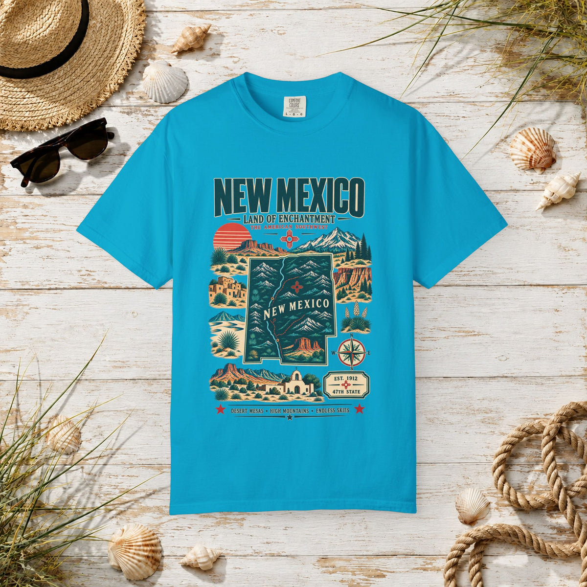 New Mexico Retro Travel T-Shirt — Land of Enchantment Vintage Map Tee