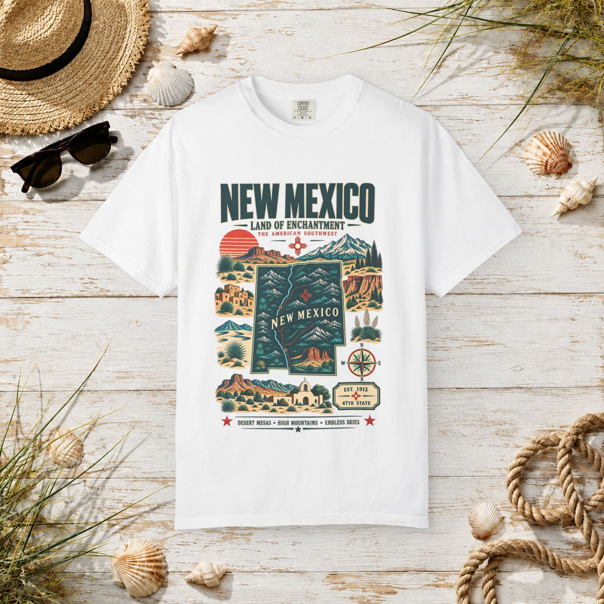 New Mexico Retro Travel T-Shirt — Land of Enchantment Vintage Map Tee