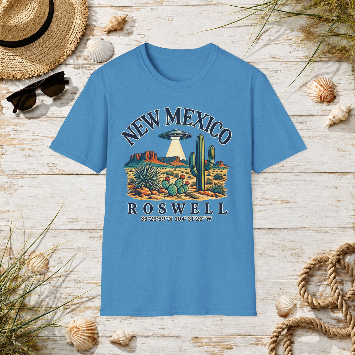 New Mexico Roswell UFO T-Shirt — Retro Desert Cactus Travel Tee