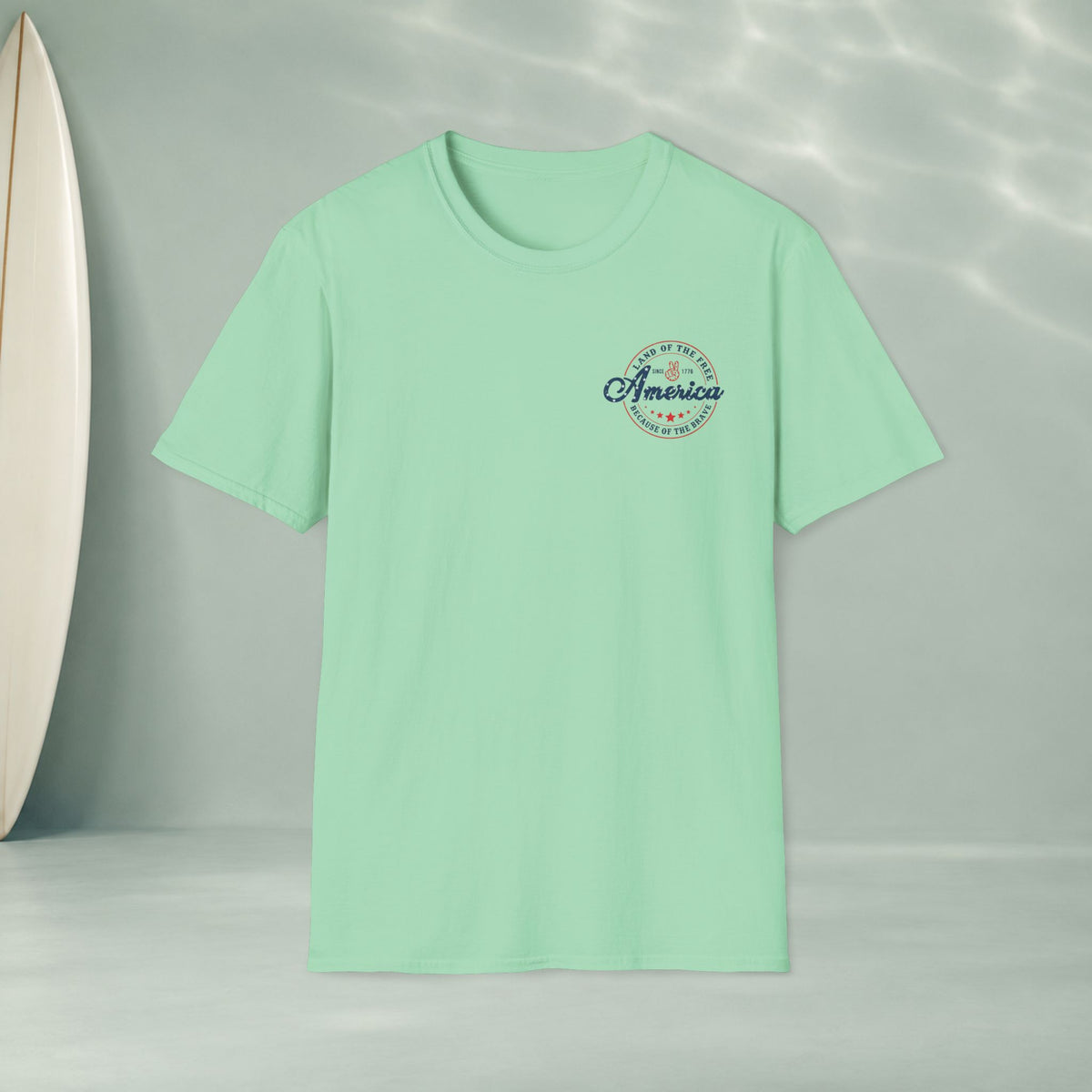 America Vintage Badge T-Shirt — "Land of the Free, Because of the Brave"