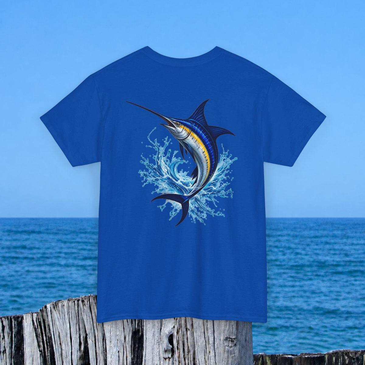 Marlin Splash Tee — Blue Swordfish Graphic T-Shirt