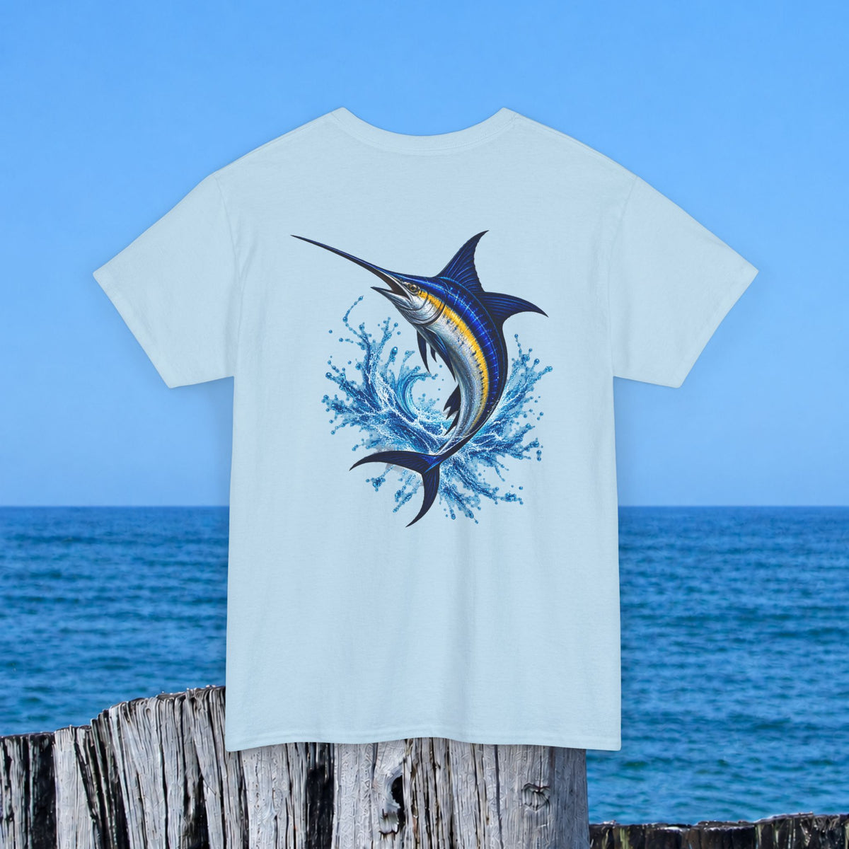 Marlin Splash Tee — Blue Swordfish Graphic T-Shirt