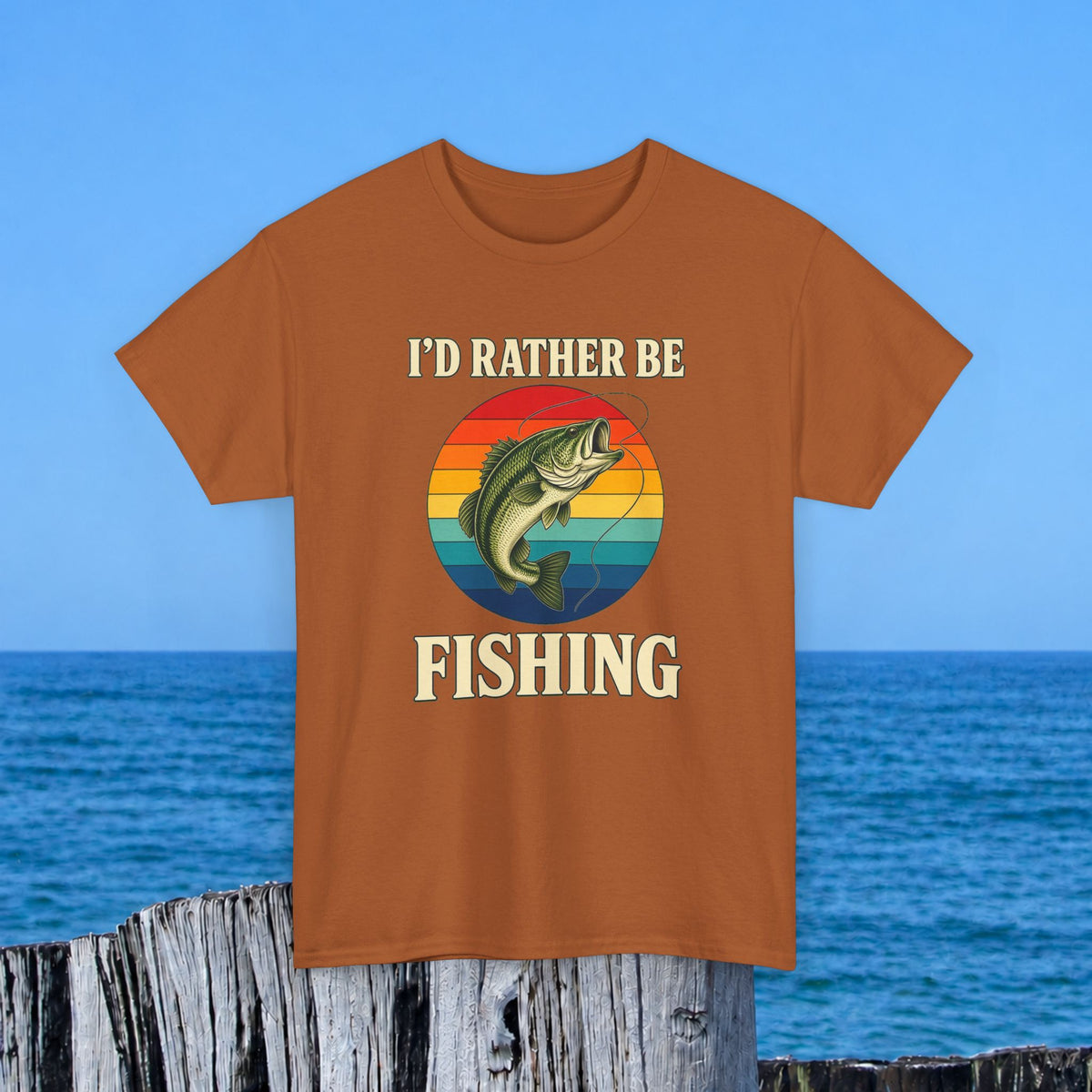 Fishing T-Shirt — "I'd Rather Be Fishing" Retro Bass Tee