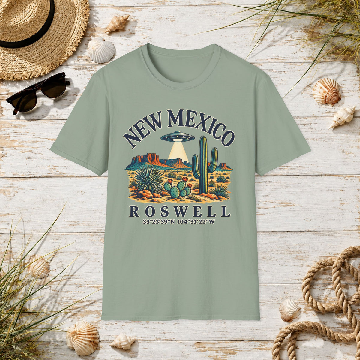 New Mexico Roswell UFO T-Shirt — Retro Desert Cactus Travel Tee