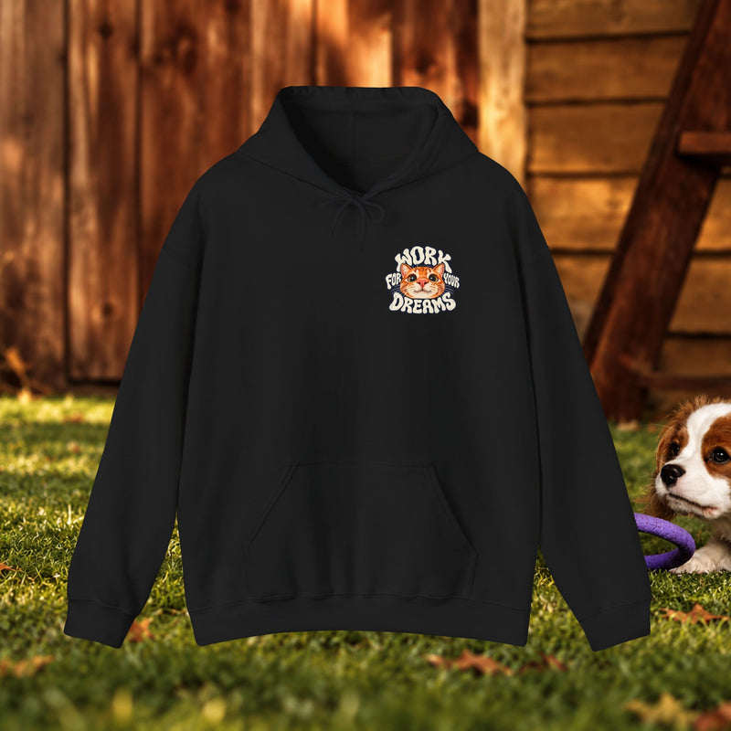 Hoodie - "Work For Your Dreams" Cute Cat Retro Graphic Hooded Sweatshirt