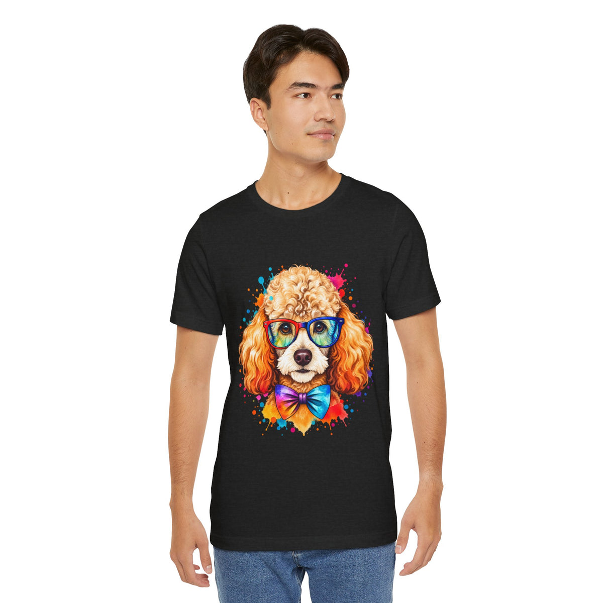 Poodle Portrait T-Shirt - Colorful Glasses & Bow Tie Dog Tee