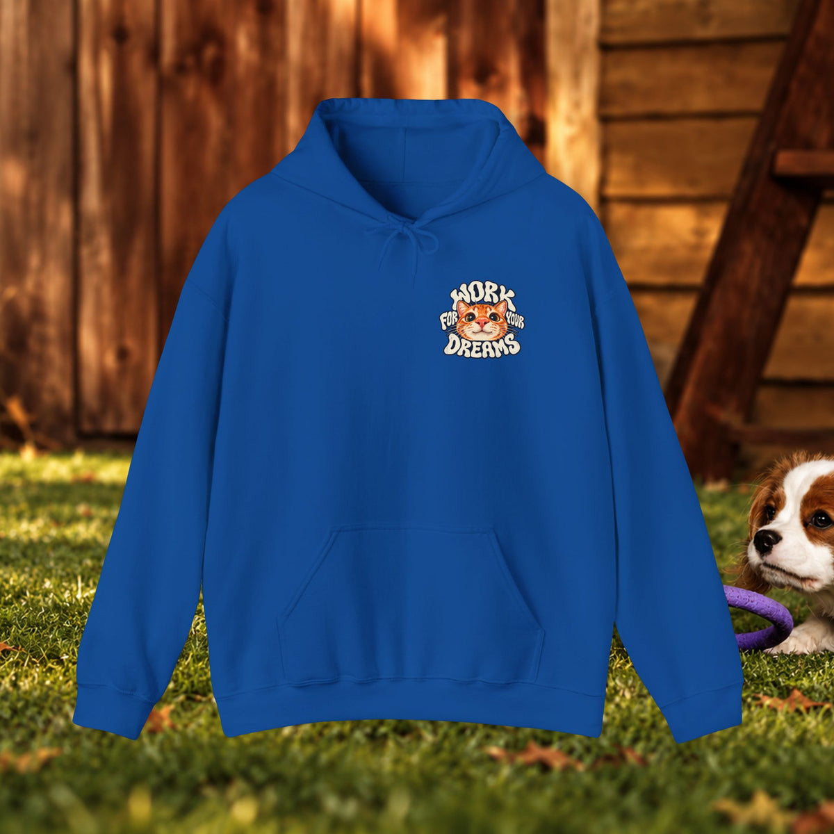 Hoodie - "Work For Your Dreams" Cute Cat Retro Graphic Hooded Sweatshirt