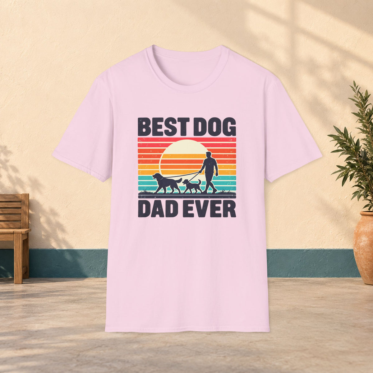 Best Dog Dad Ever T-Shirt — Retro Sunset Dog Walking Tee