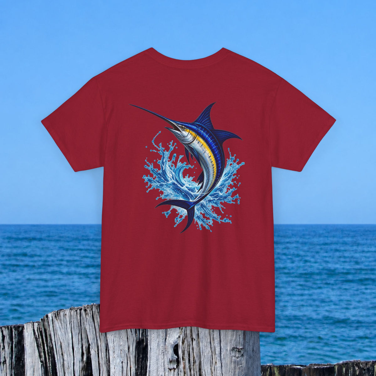 Marlin Splash Tee — Blue Swordfish Graphic T-Shirt