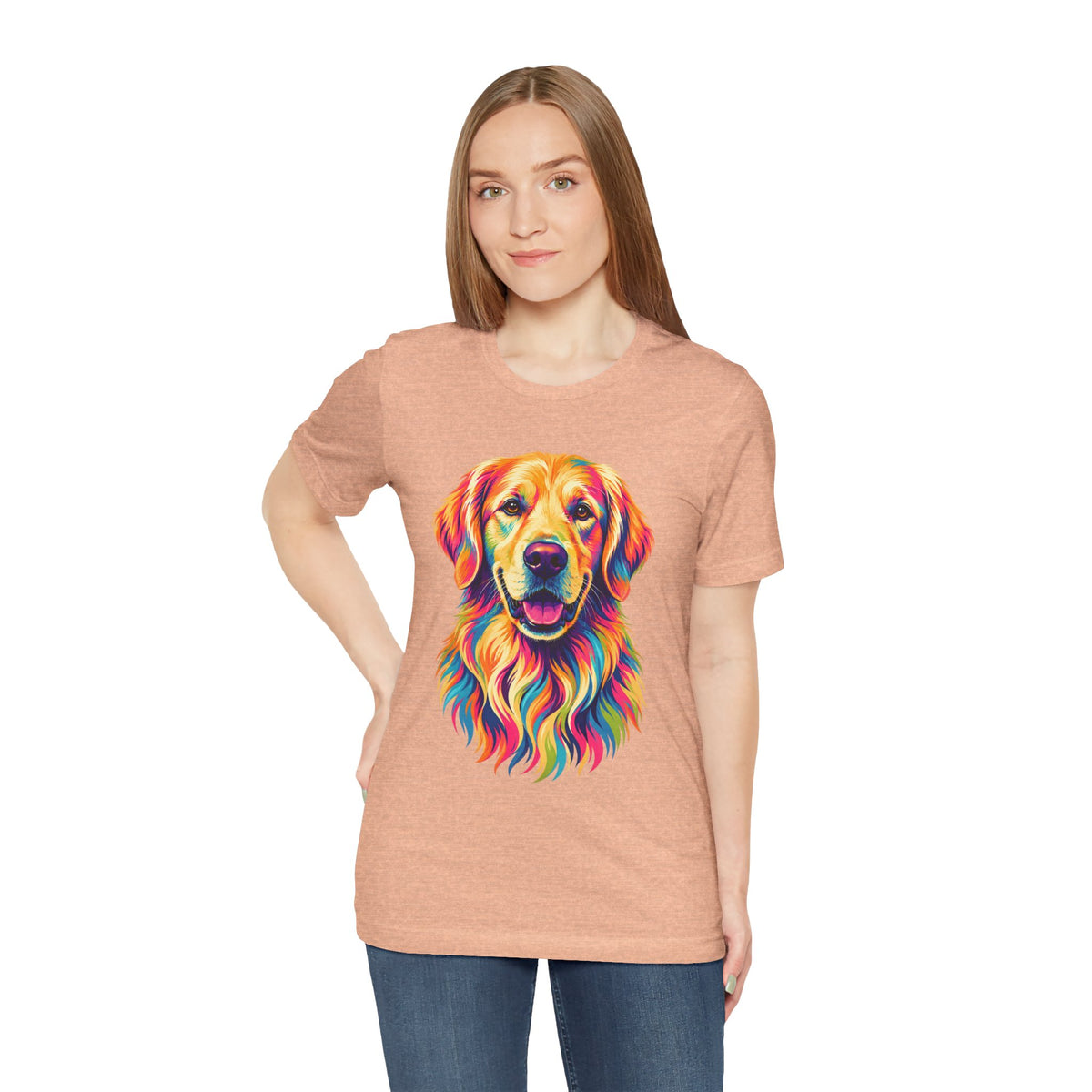 Colorful Golden Retriever T‑Shirt — Vibrant Rainbow Dog Portrait Tee for Dog Lovers