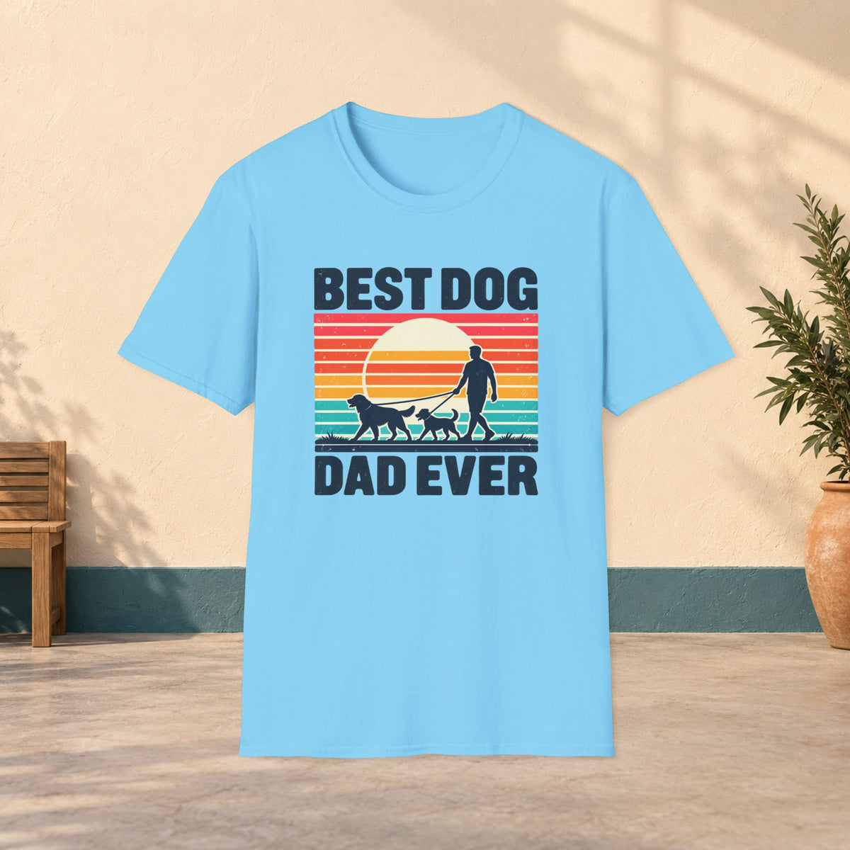 Best Dog Dad Ever T-Shirt — Retro Sunset Dog Walking Tee