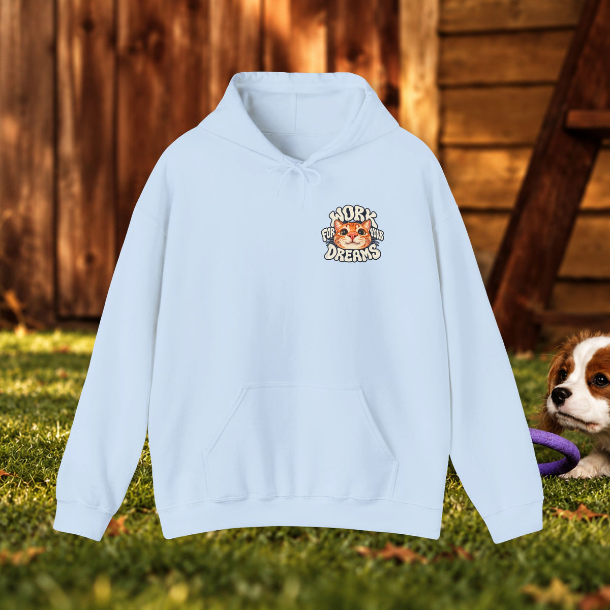 Hoodie - "Work For Your Dreams" Cute Cat Retro Graphic Hooded Sweatshirt