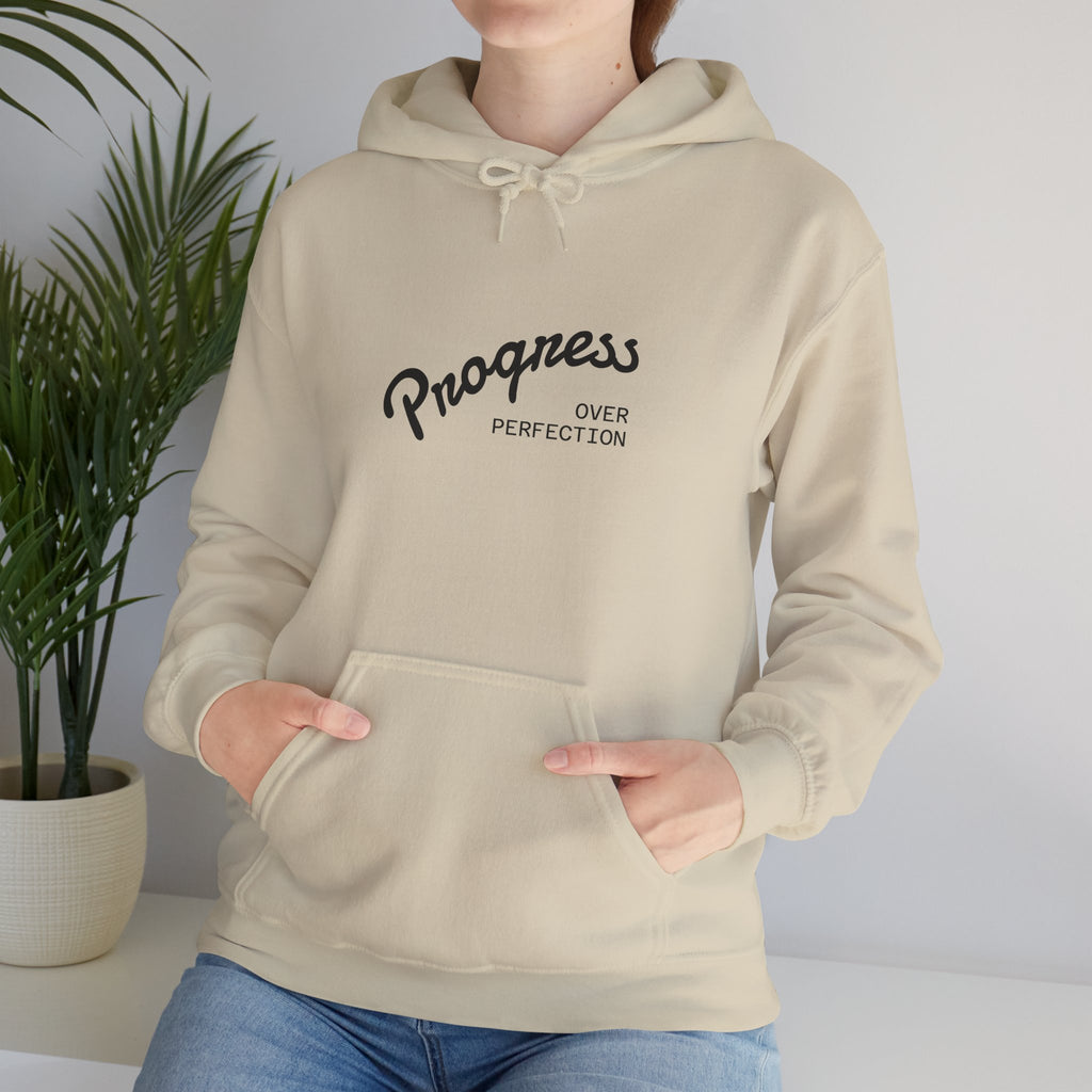 Coastal Harmony Surf Hoodie — "Progress Over Perfection" Graphic Sweatshirt