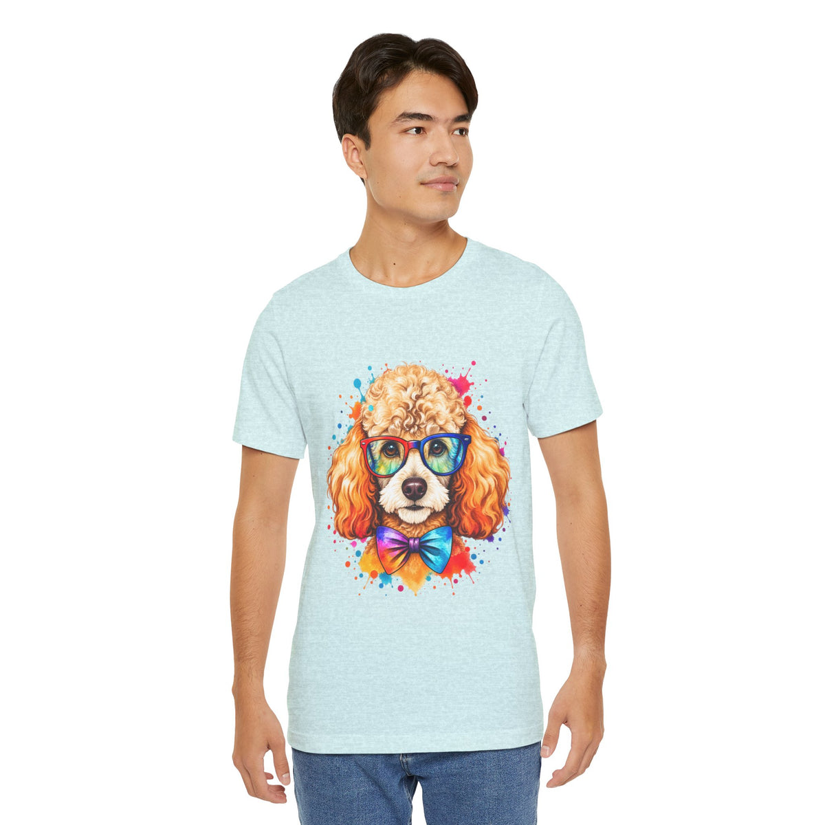 Poodle Portrait T-Shirt - Colorful Glasses & Bow Tie Dog Tee