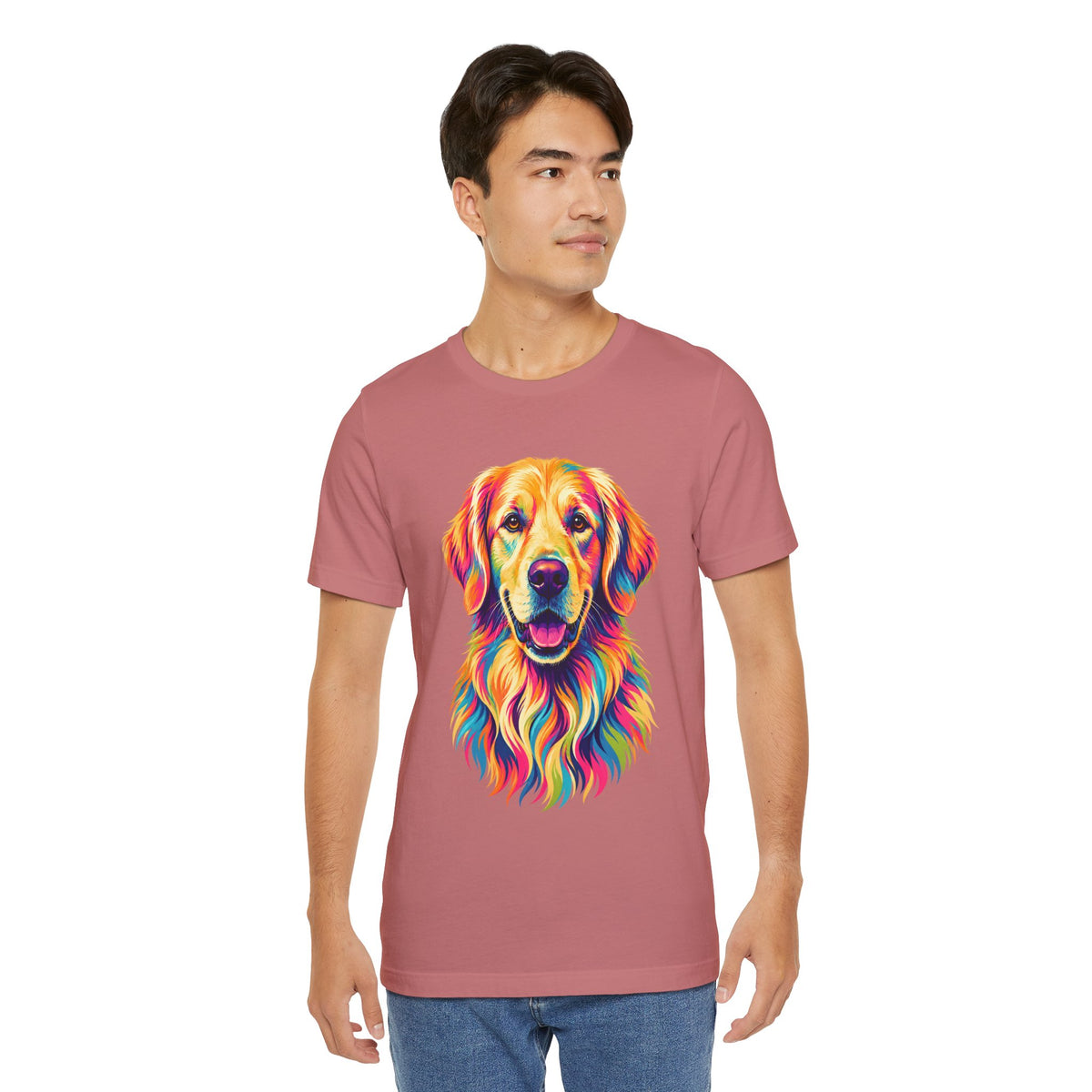 Colorful Golden Retriever T‑Shirt — Vibrant Rainbow Dog Portrait Tee for Dog Lovers