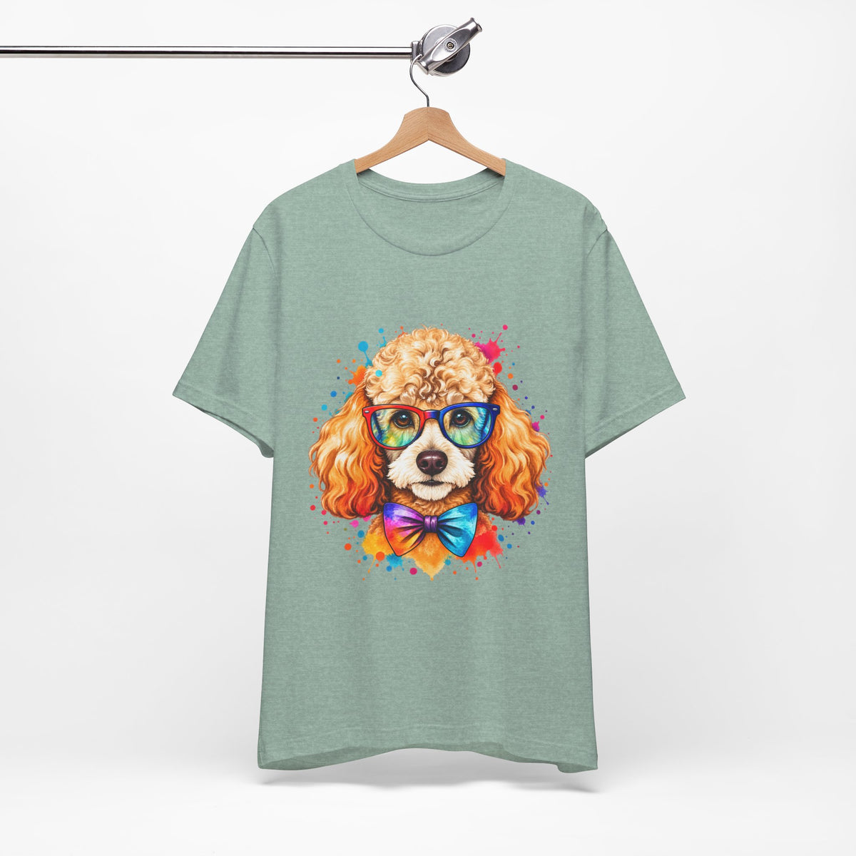 Poodle Portrait T-Shirt - Colorful Glasses & Bow Tie Dog Tee