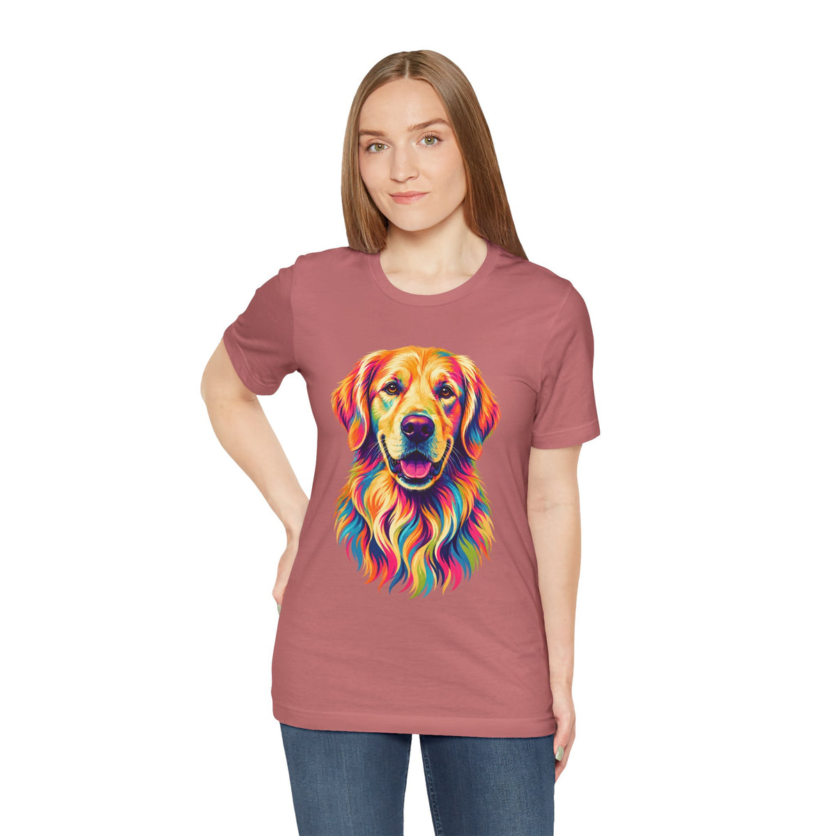 Colorful Golden Retriever T‑Shirt — Vibrant Rainbow Dog Portrait Tee for Dog Lovers
