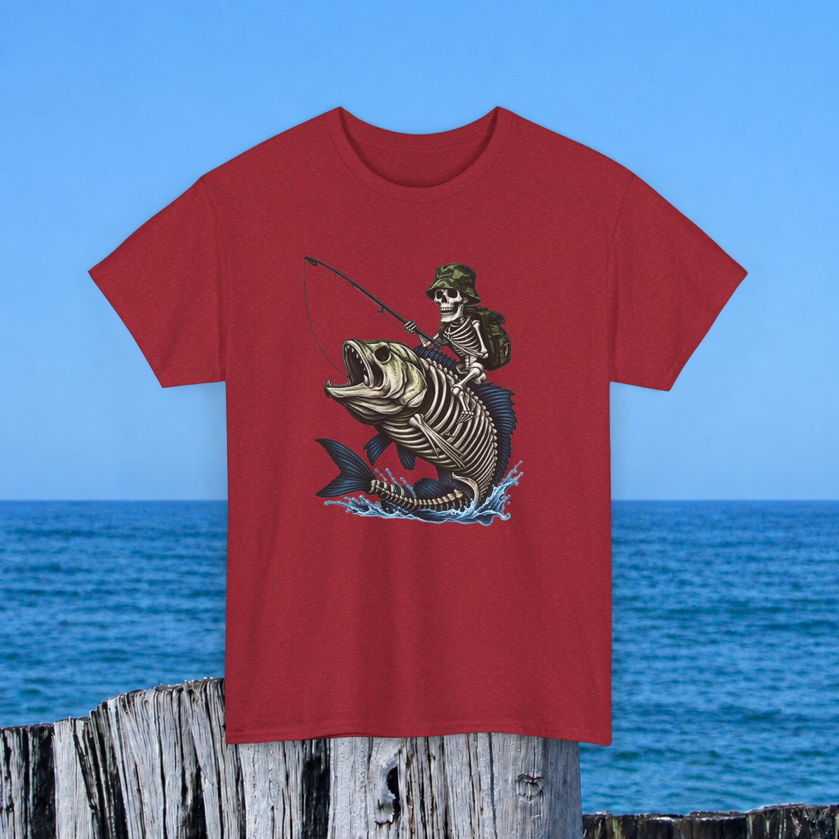 Fishing Skeleton Graphic Tee — Vintage Grim Reaper Angler Shirt