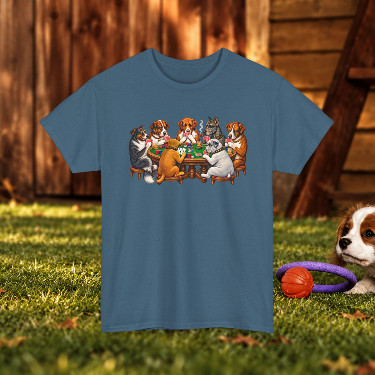 Dog Poker Night T‑Shirt — Cute Dogs Playing Cards Graphic Tee
