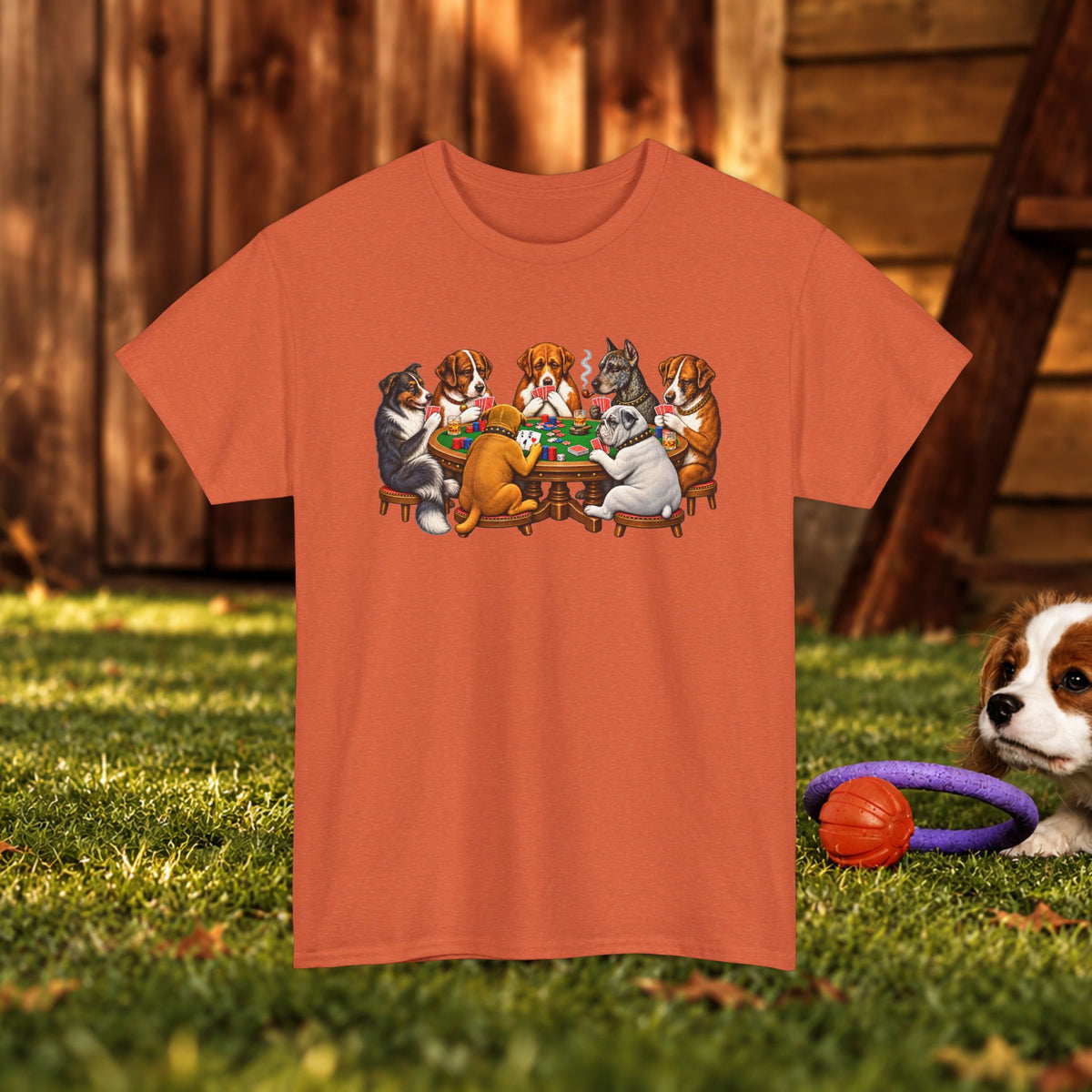 Dog Poker Night T‑Shirt — Cute Dogs Playing Cards Graphic Tee