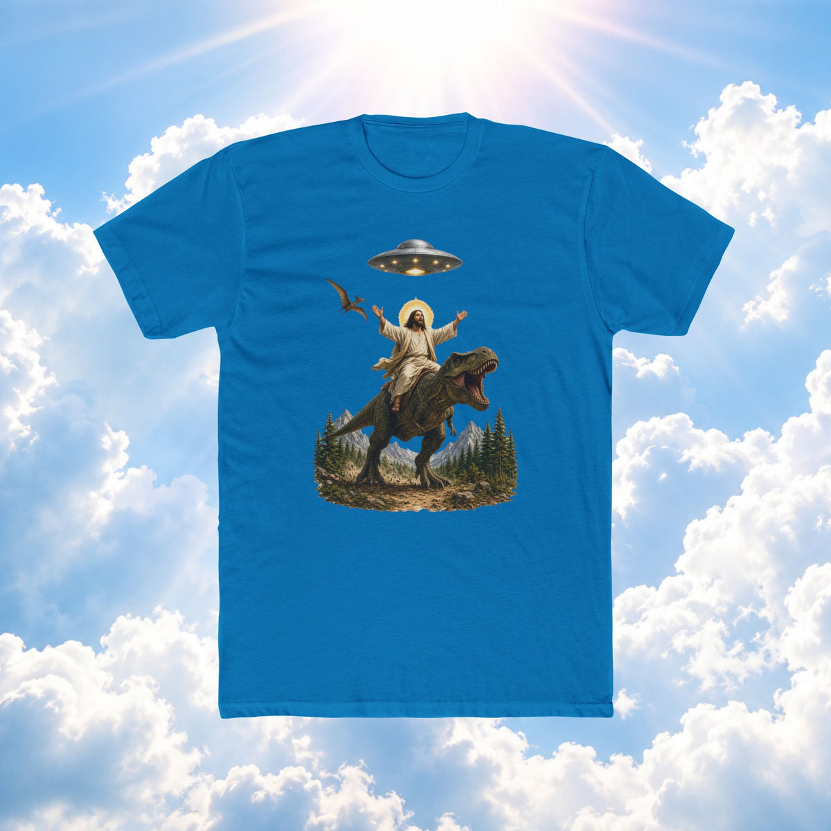 UFO Cowboy Riding T‑Rex Graphic Tee