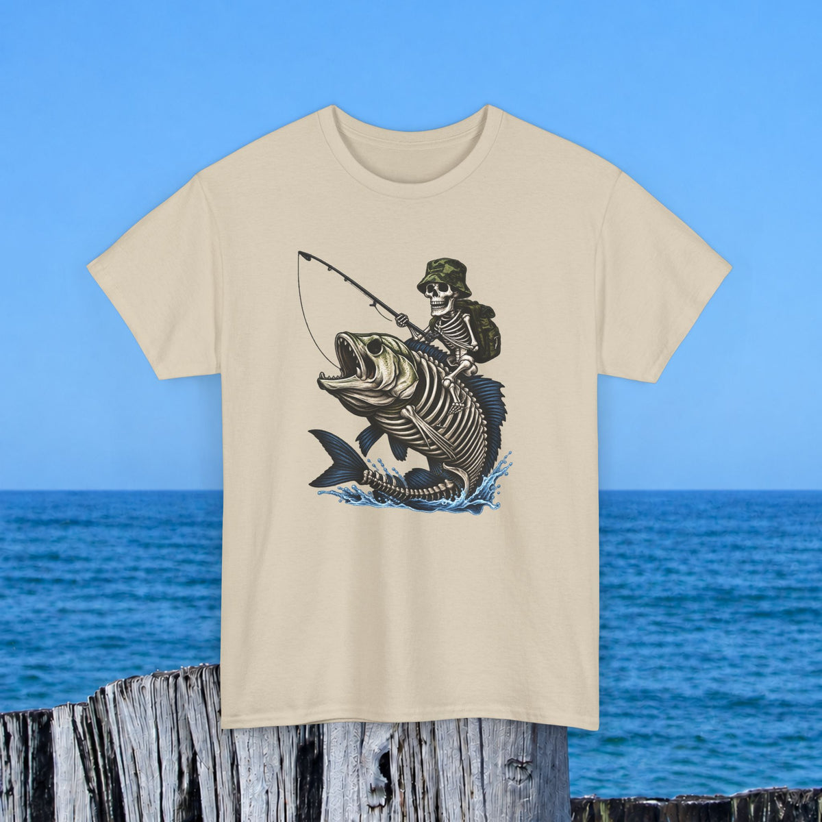 Fishing Skeleton Graphic Tee — Vintage Grim Reaper Angler Shirt