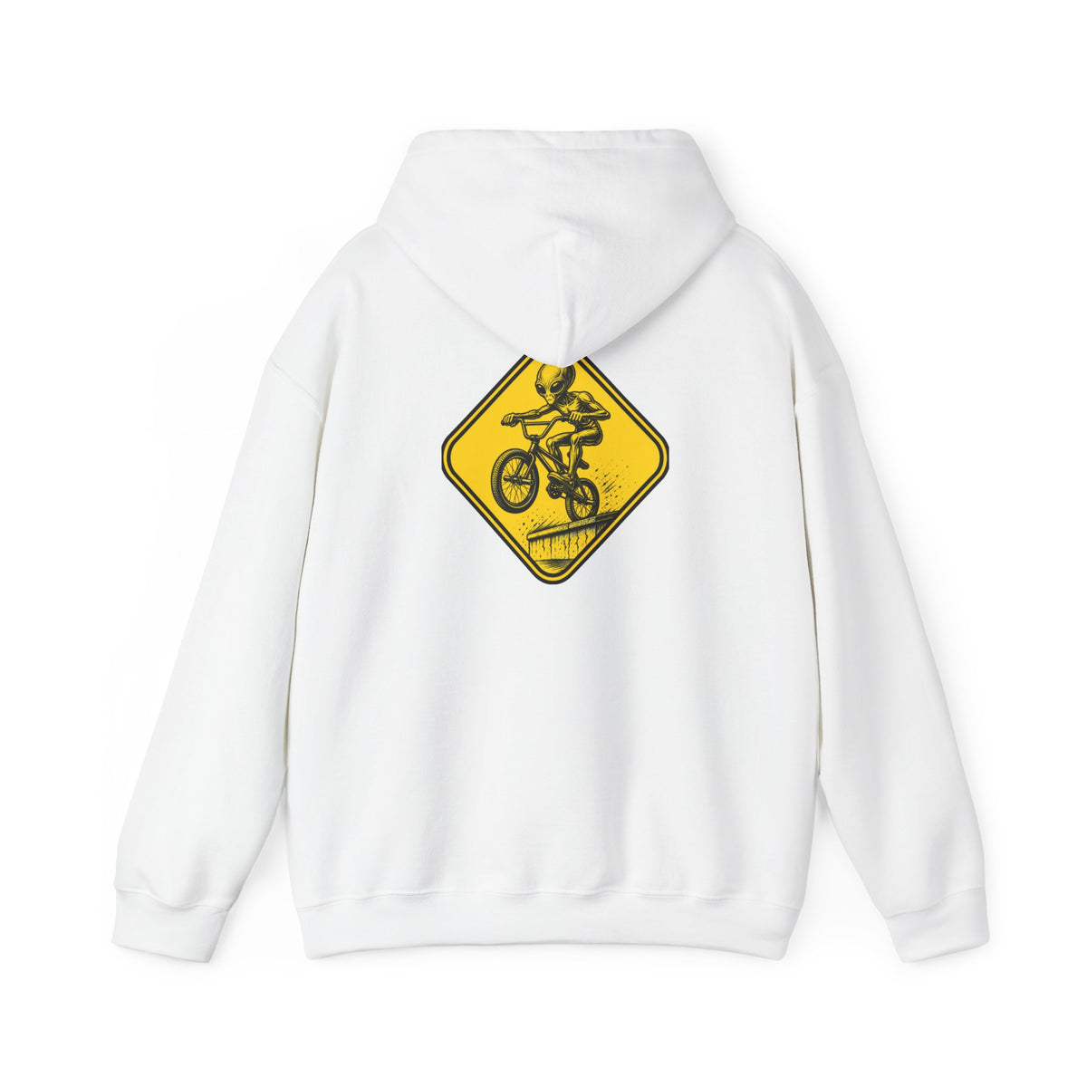Jump Rider Hoodie — Yellow Warning Sign Graphic Pullover