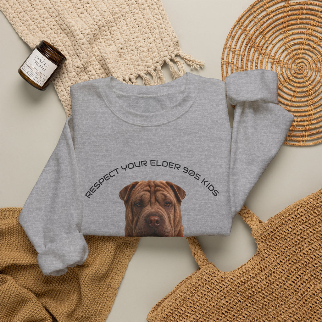 Crewneck Sweatshirt — "Respect Your Elder, Yes Mom" Shar-Pei Graphic