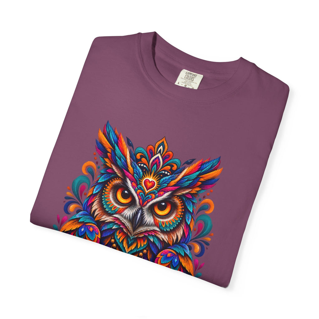 Colorful Owl 'Sabiduría' T-Shirt – Vibrant Mexican Folk Art Tee