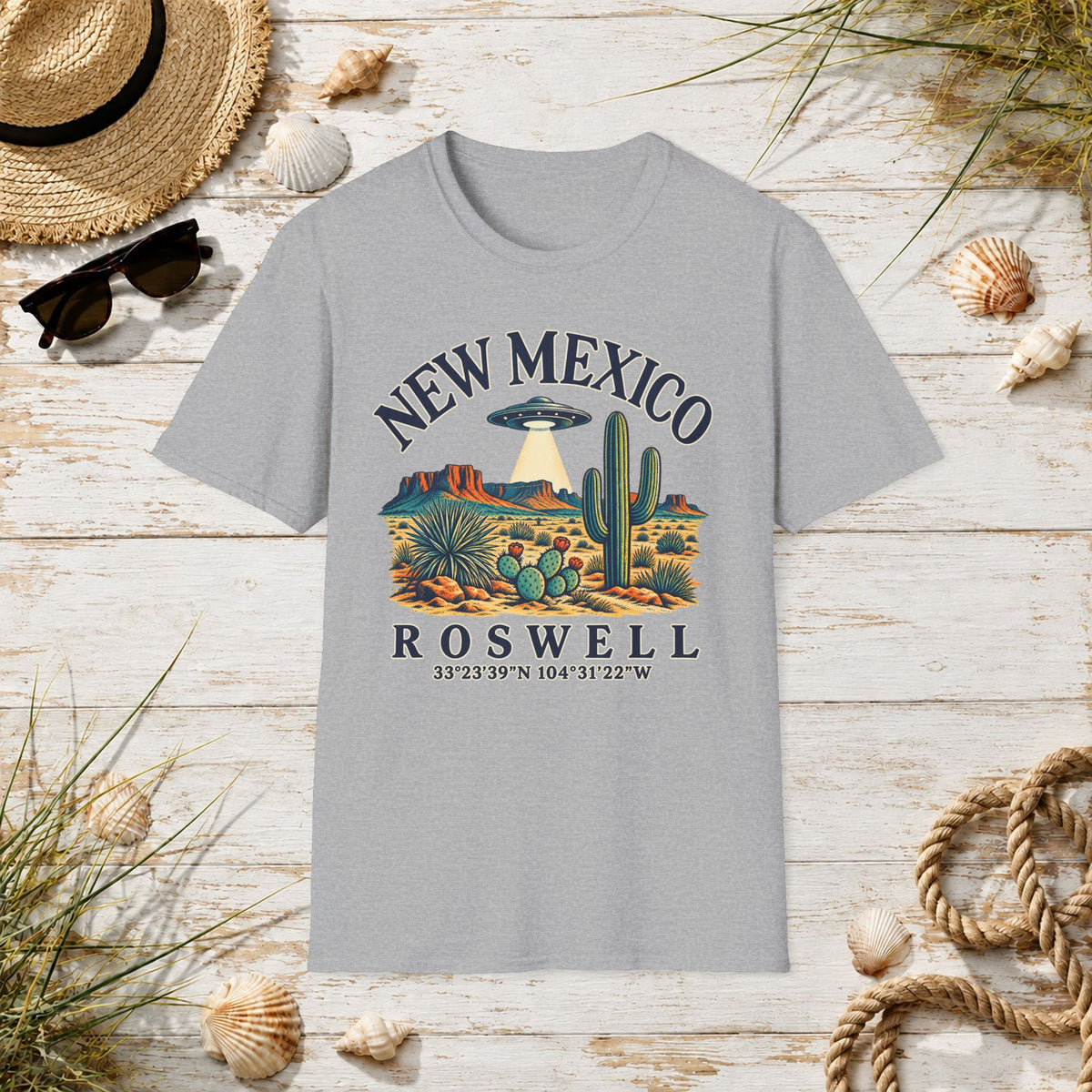 New Mexico Roswell UFO T-Shirt — Retro Desert Cactus Travel Tee