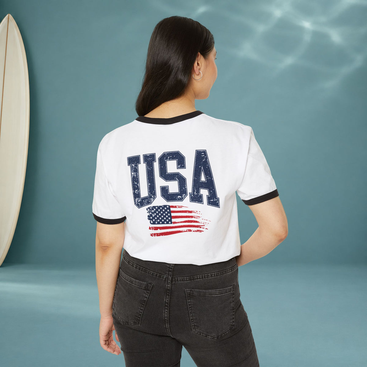 USA Vintage Flag Ringer T-Shirt