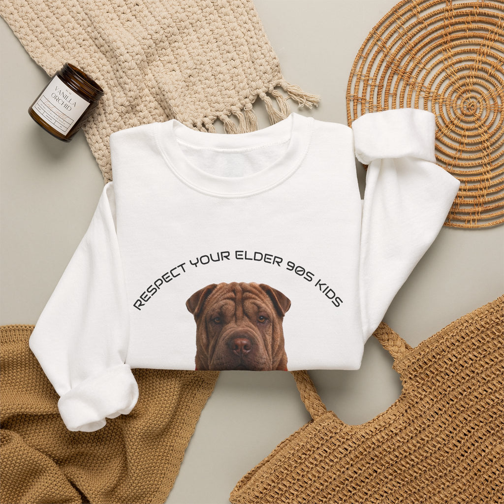 Crewneck Sweatshirt — "Respect Your Elder, Yes Mom" Shar-Pei Graphic