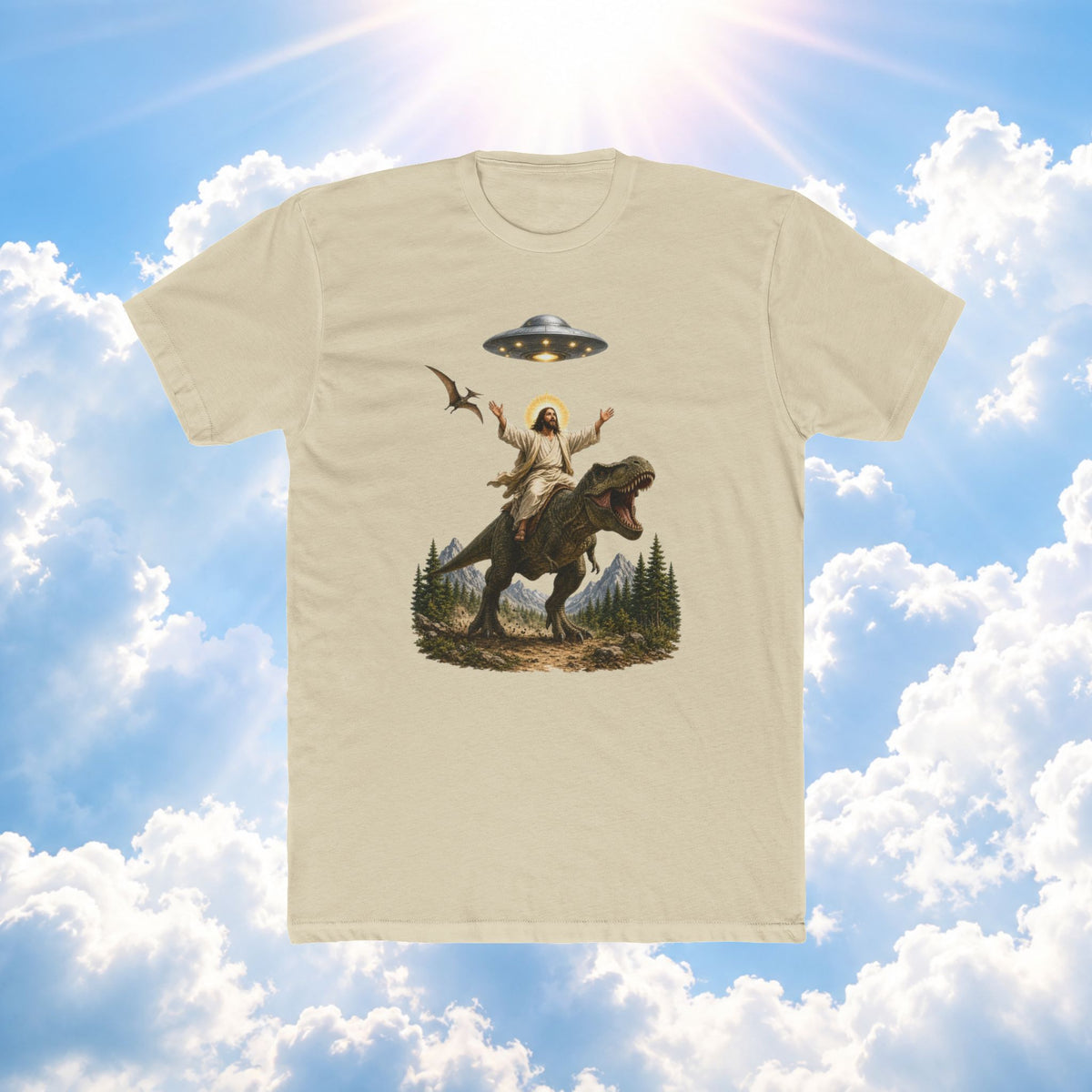UFO Cowboy Riding T‑Rex Graphic Tee
