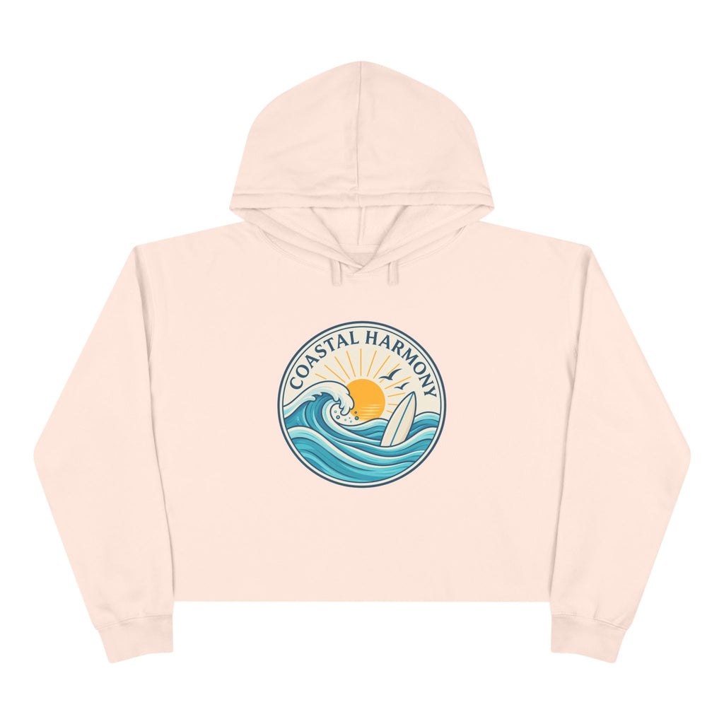 Coastal Harmony Crop Hoodie — "Progress Over Perfection" Surf Vibe Cropped Sweatshirt