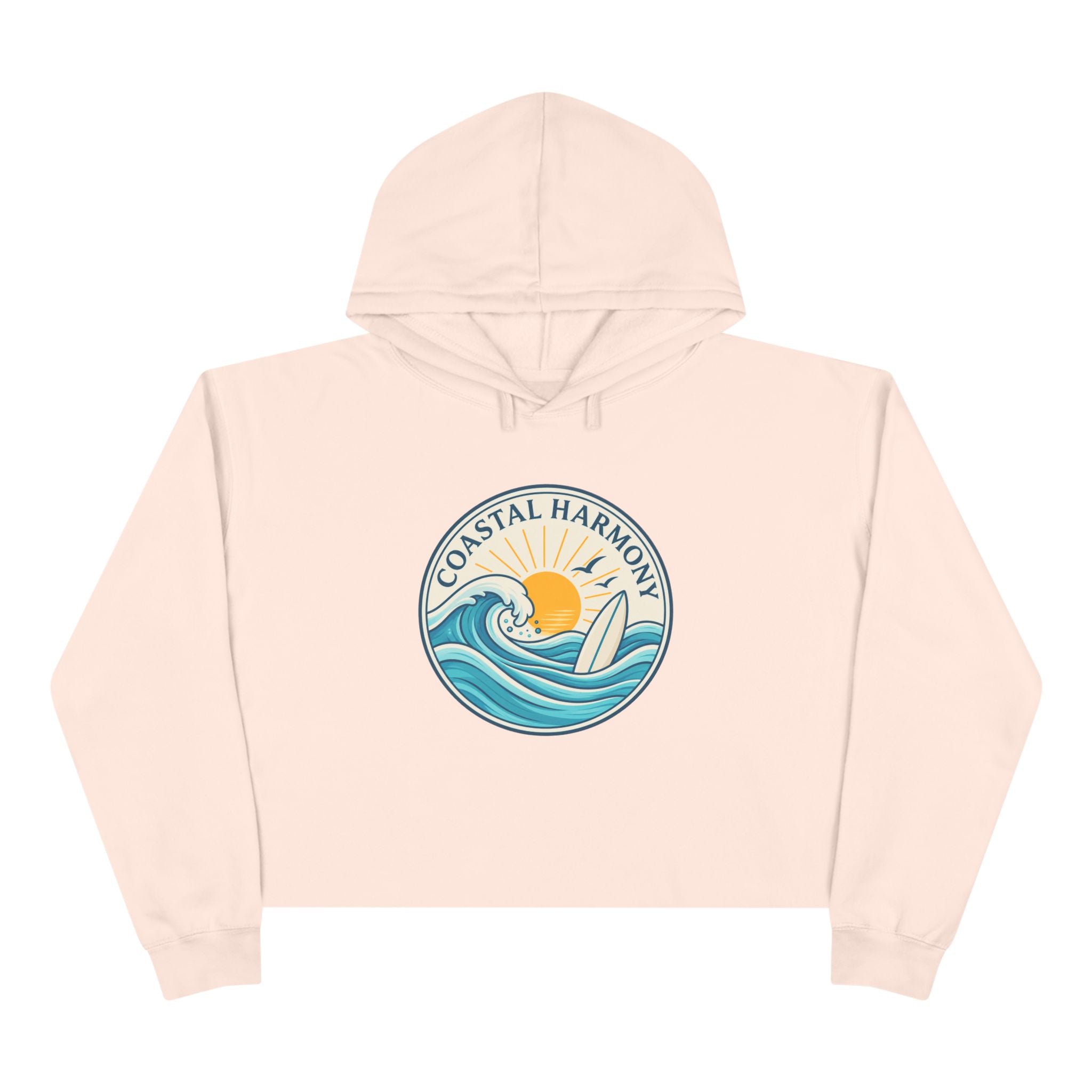 Coastal Harmony Crop Hoodie — "Progress Over Perfection" Surf Vibe Cropped Sweatshirt
