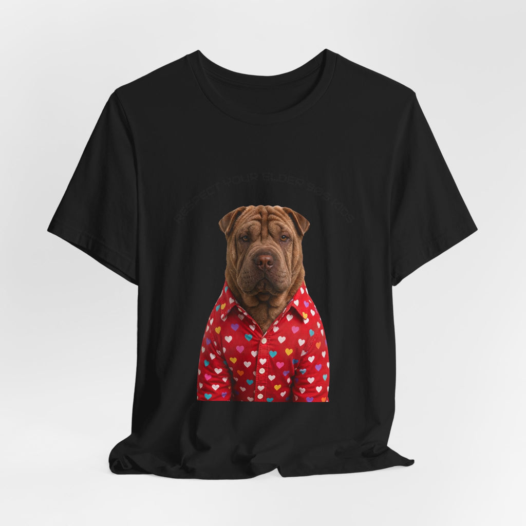 Respect Your Elder Dog Tee — Cute Shar Pei in Heart Pajamas Graphic T‑Shirt