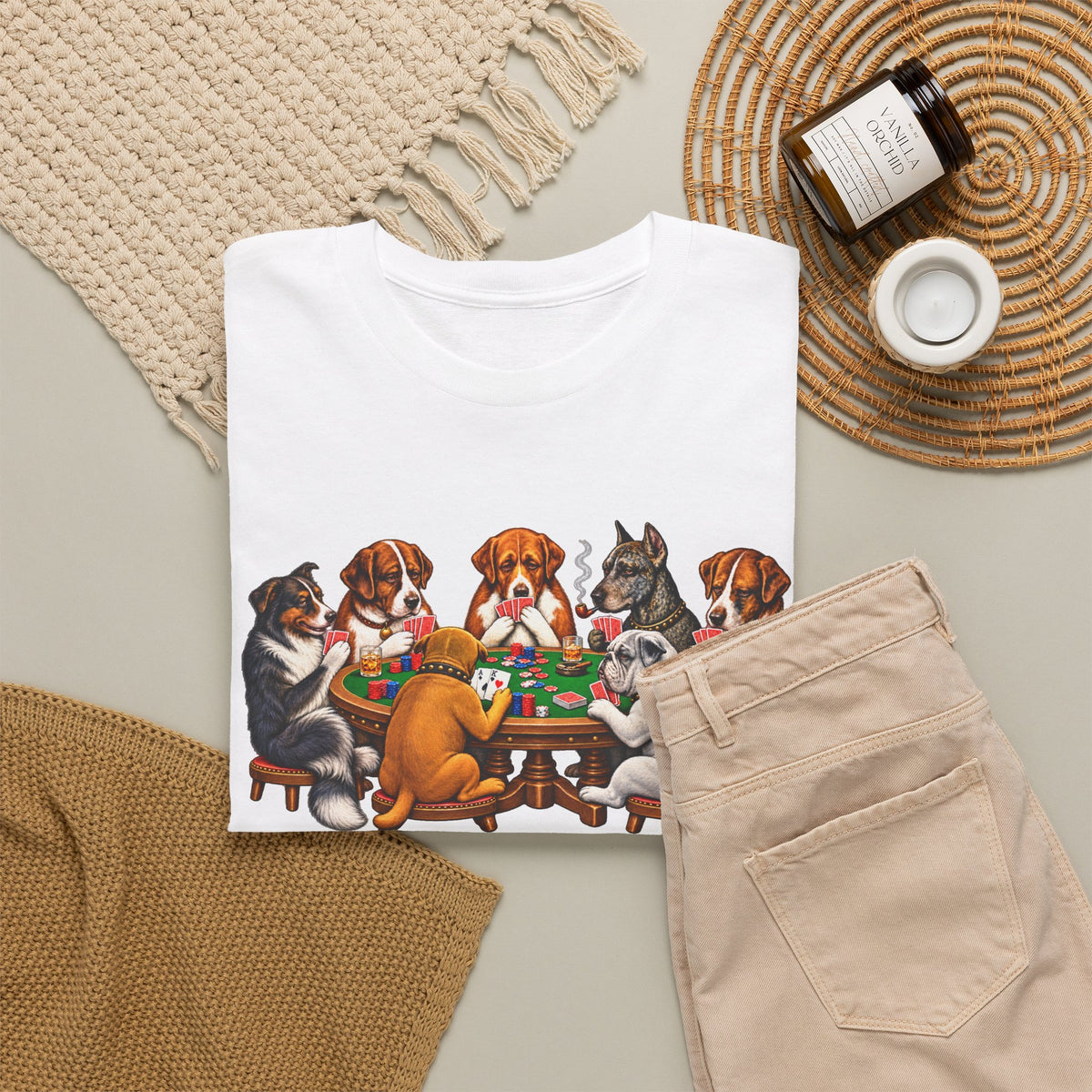Dog Poker Night T‑Shirt — Cute Dogs Playing Cards Graphic Tee