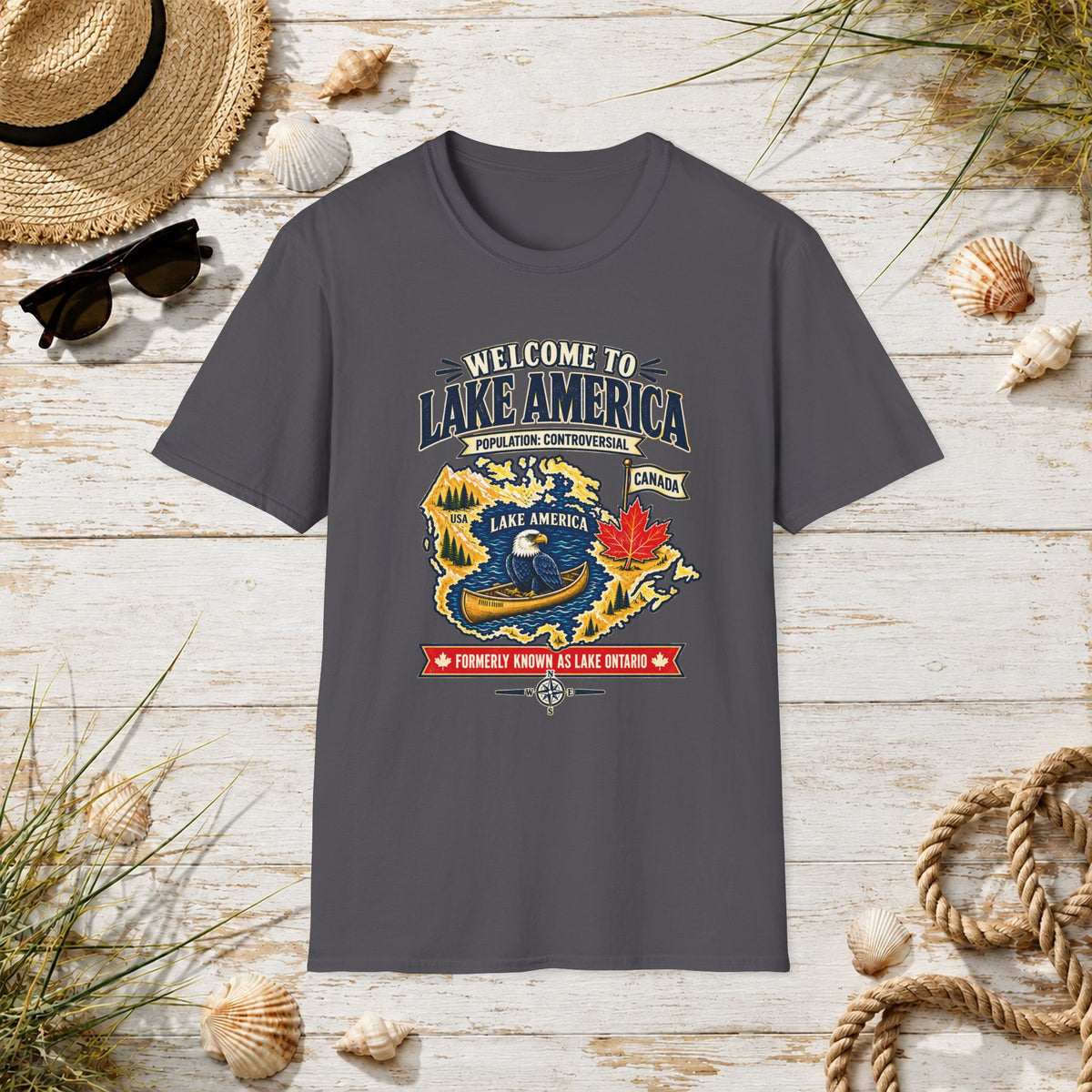 Lake America Graphic T-Shirt — "Welcome to Lake America" Retro Travel Tee