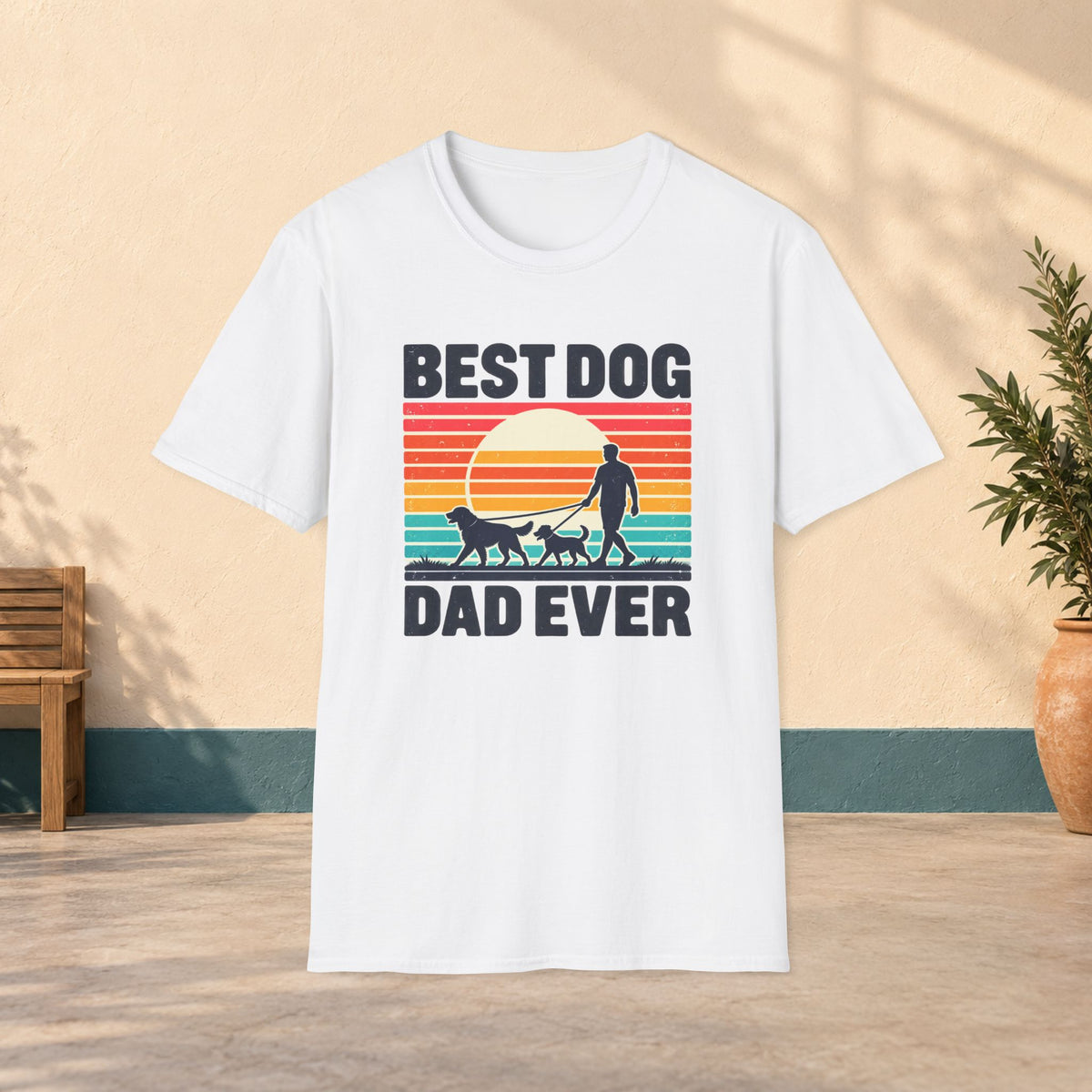 Best Dog Dad Ever T-Shirt — Retro Sunset Dog Walking Tee