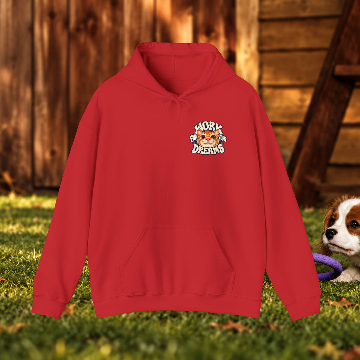 Hoodie - "Work For Your Dreams" Cute Cat Retro Graphic Hooded Sweatshirt
