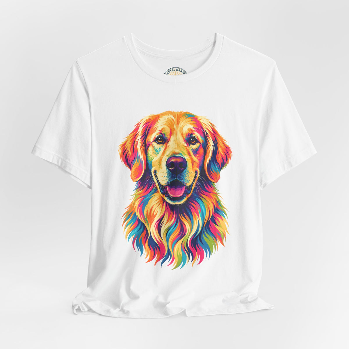 Colorful Golden Retriever T‑Shirt — Vibrant Rainbow Dog Portrait Tee for Dog Lovers