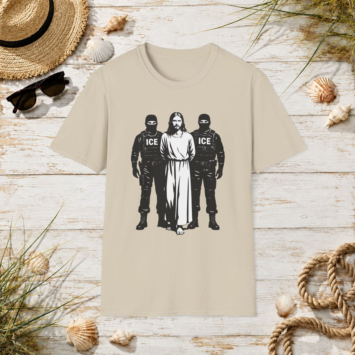 Jesus Between ICE Agents T-Shirt
