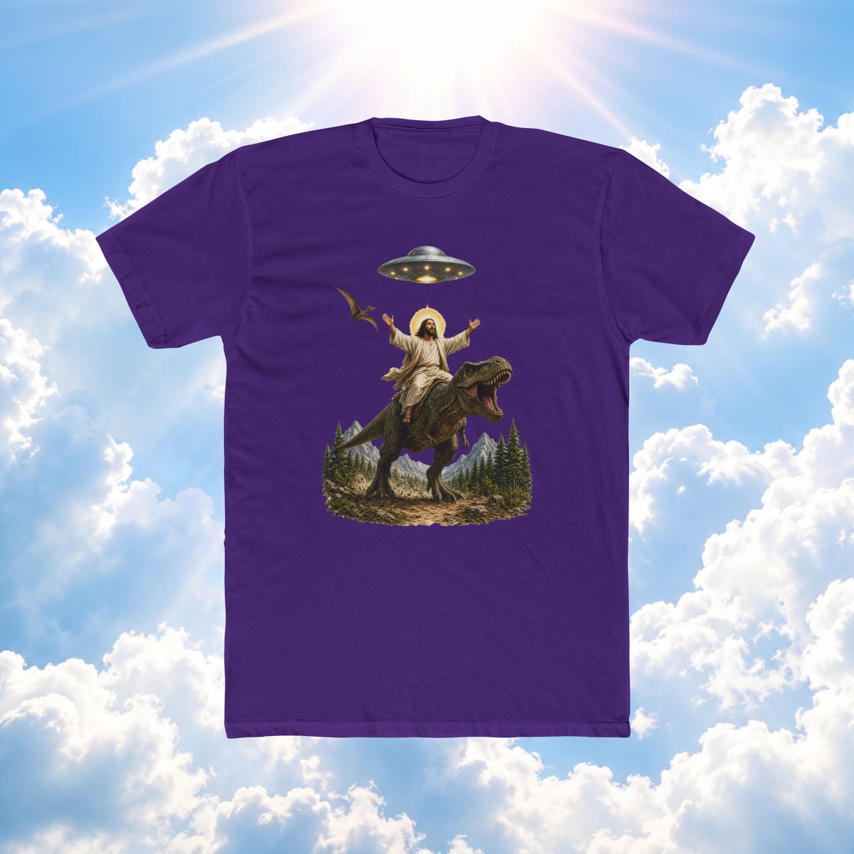 UFO Cowboy Riding T‑Rex Graphic Tee