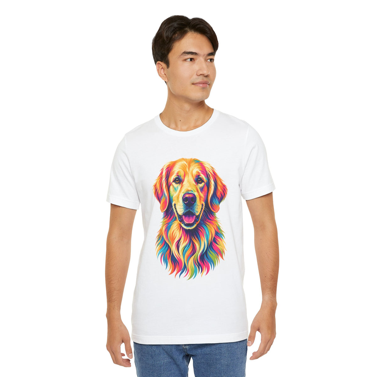 Colorful Golden Retriever T‑Shirt — Vibrant Rainbow Dog Portrait Tee for Dog Lovers