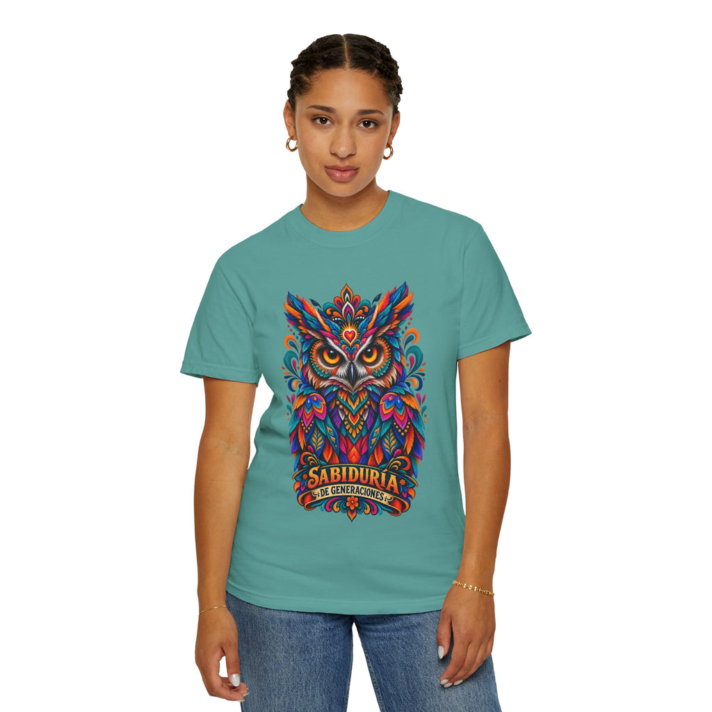 Colorful Owl 'Sabiduría' T-Shirt – Vibrant Mexican Folk Art Tee