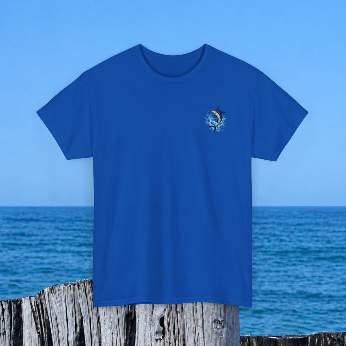 Marlin Splash Tee — Blue Swordfish Graphic T-Shirt