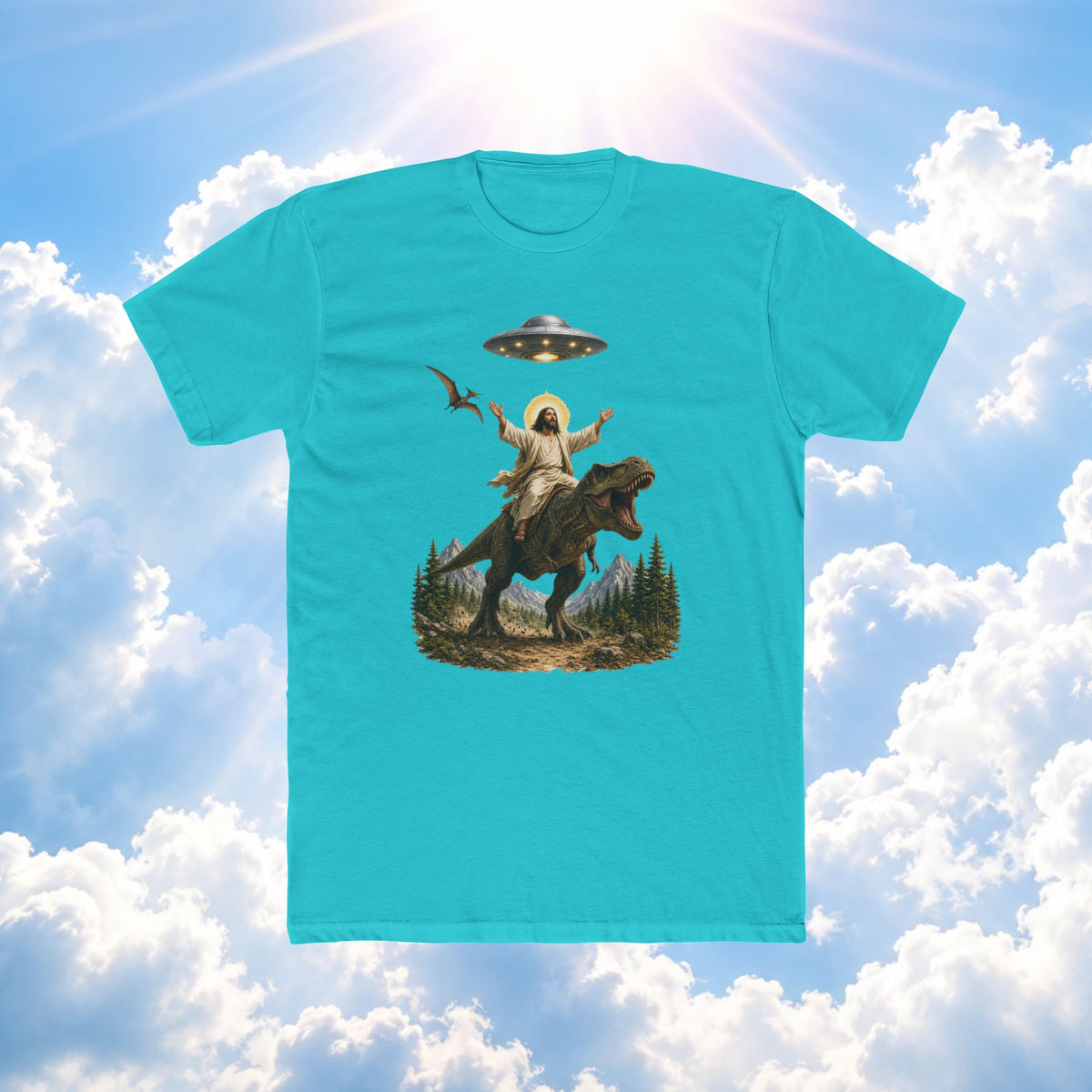UFO Cowboy Riding T‑Rex Graphic Tee