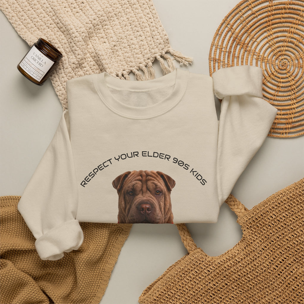 Crewneck Sweatshirt — "Respect Your Elder, Yes Mom" Shar-Pei Graphic